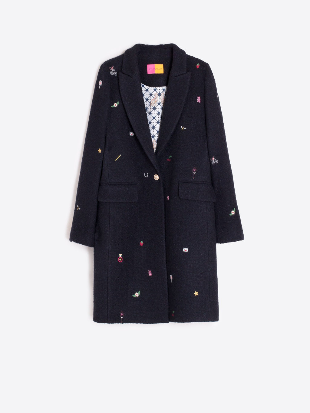 NAVY WOOL COAT MINI EMBROIDERY