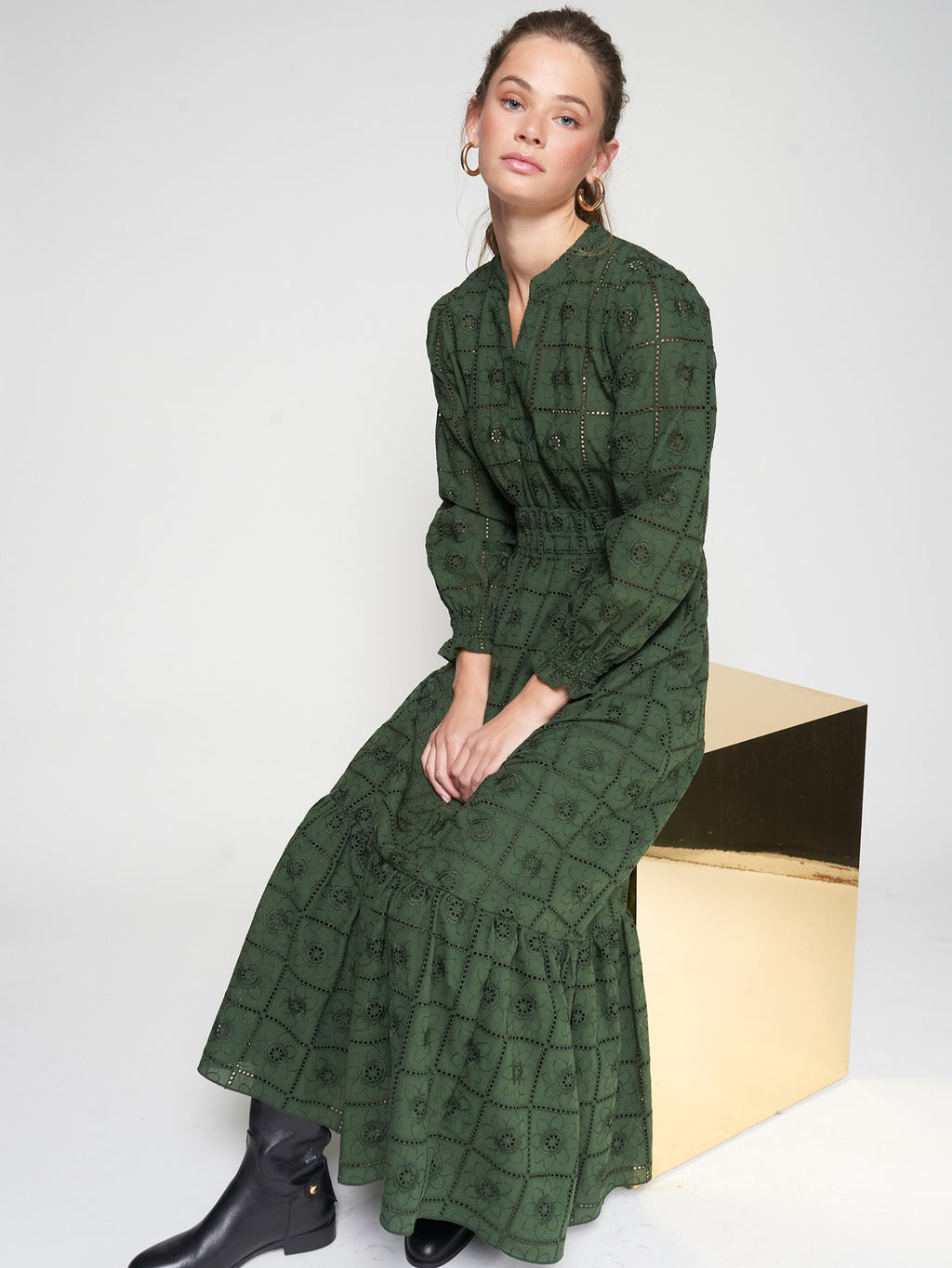 Green Dress with Floral Embroidery