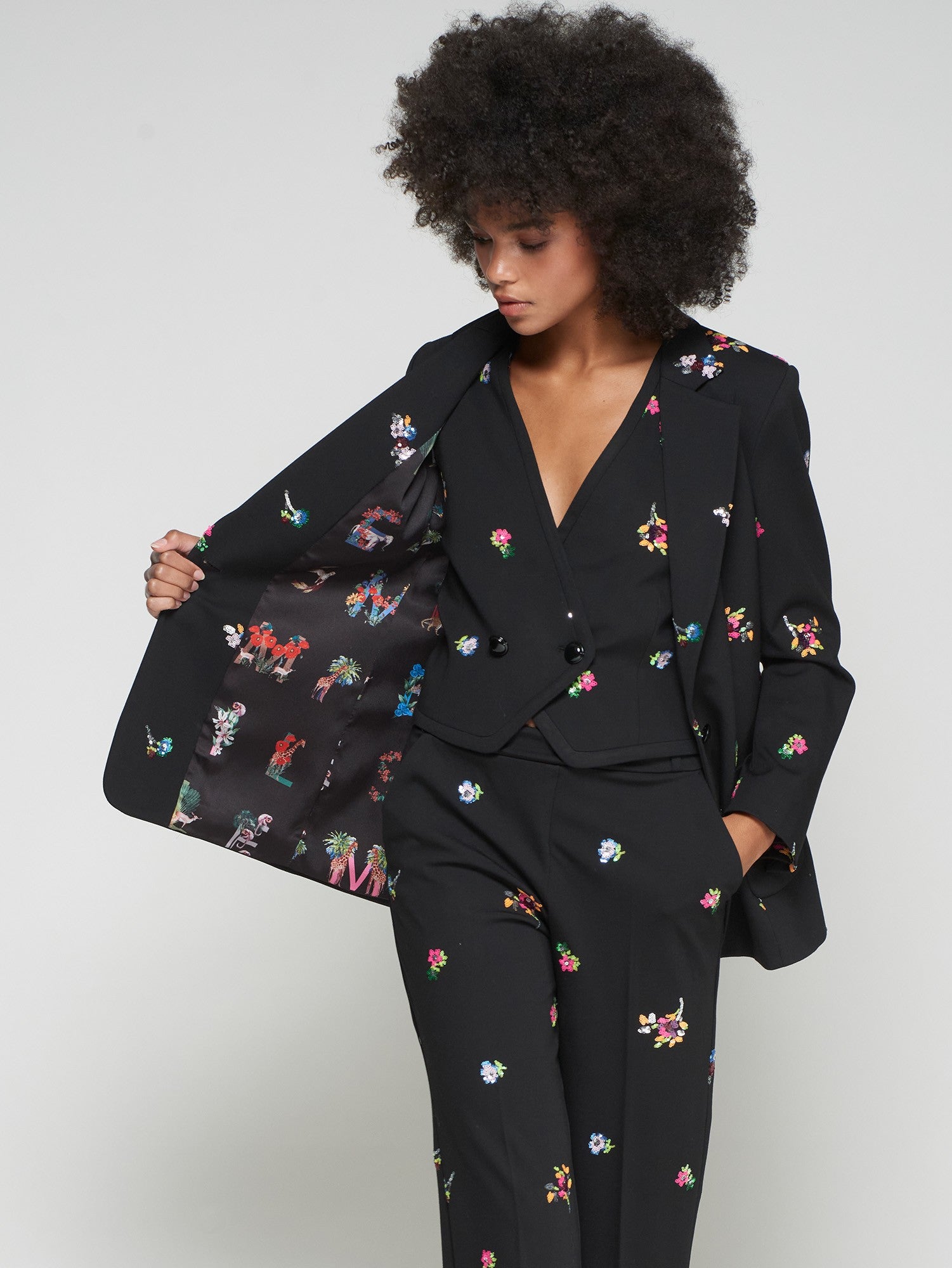 Floral Sequin Black Blazer