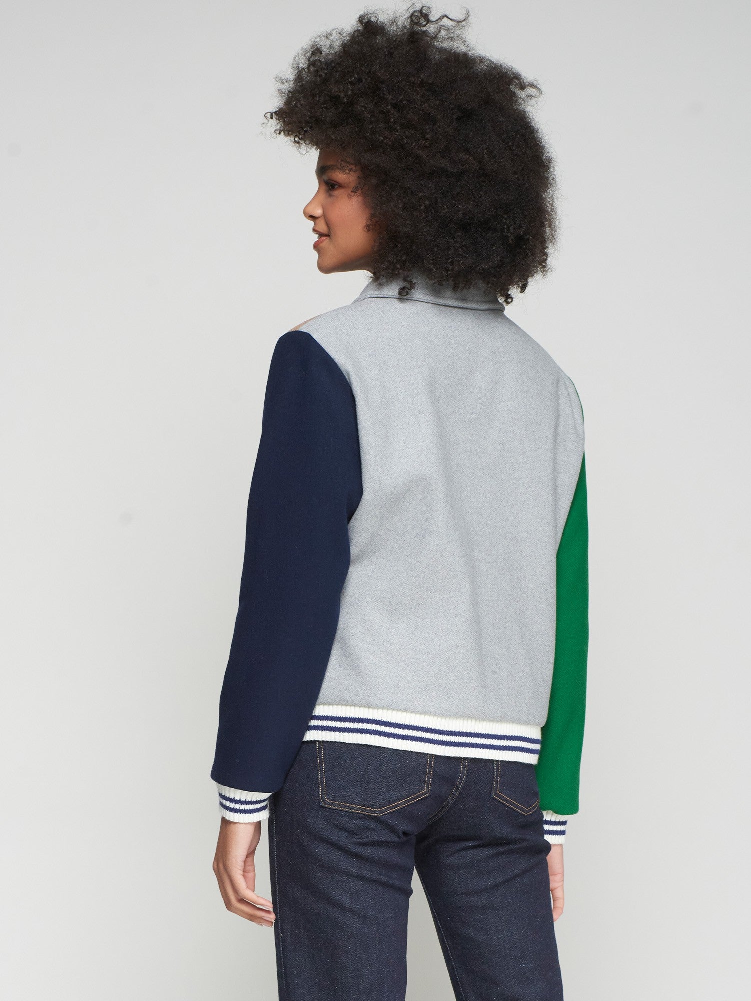 BOMBER JACKET GREY WOOL CONDECORATIONS EMBROIDERY