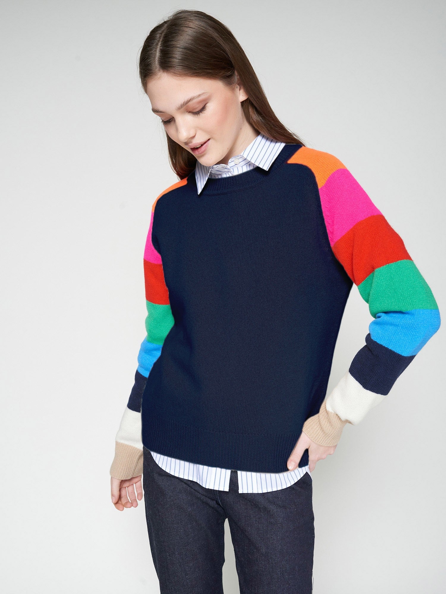 Knitwear Jersey Manga Rayas Navy Multicolor