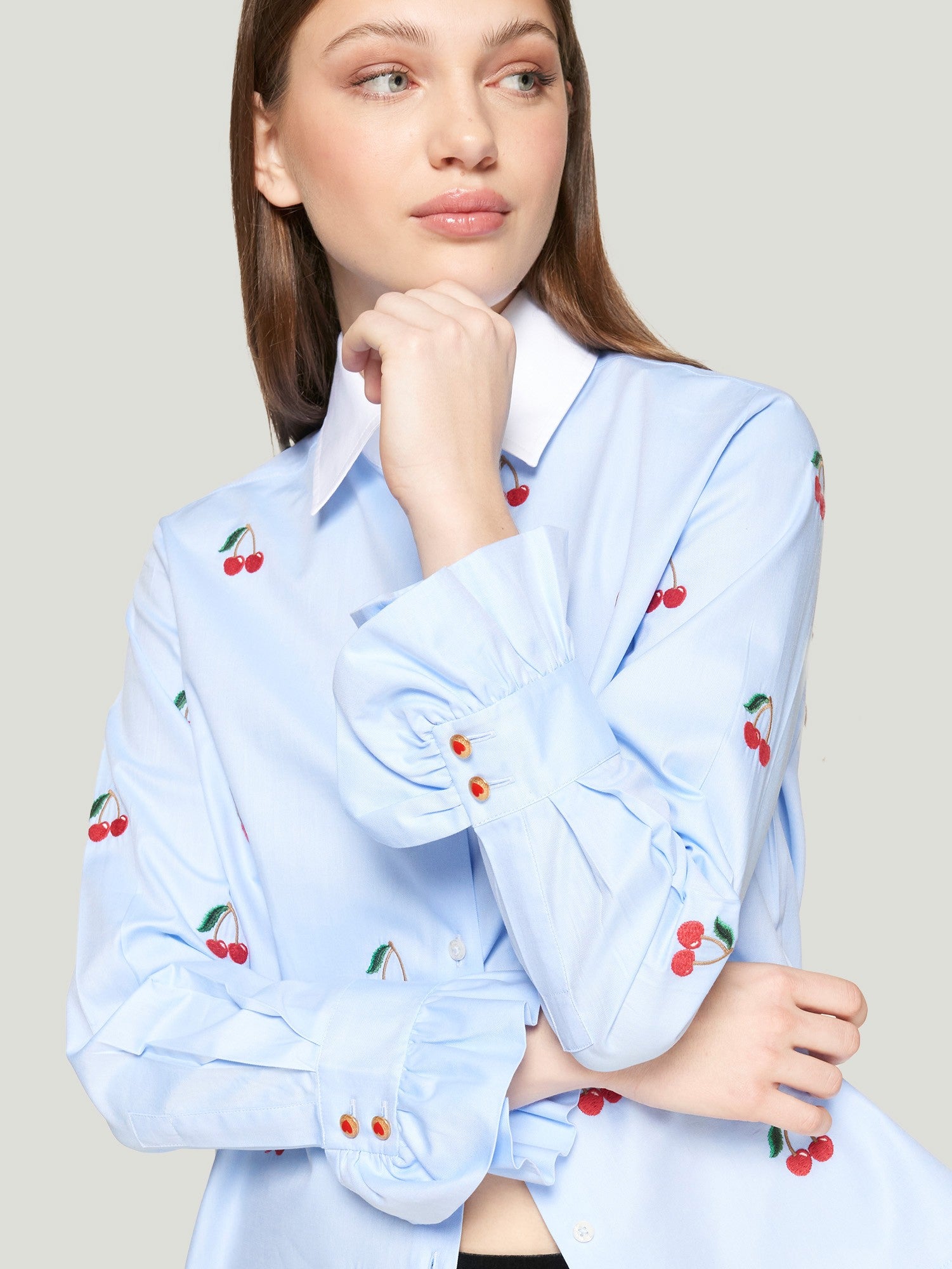 SKY BLUE SHIRT CHERRY EMBROIDERY