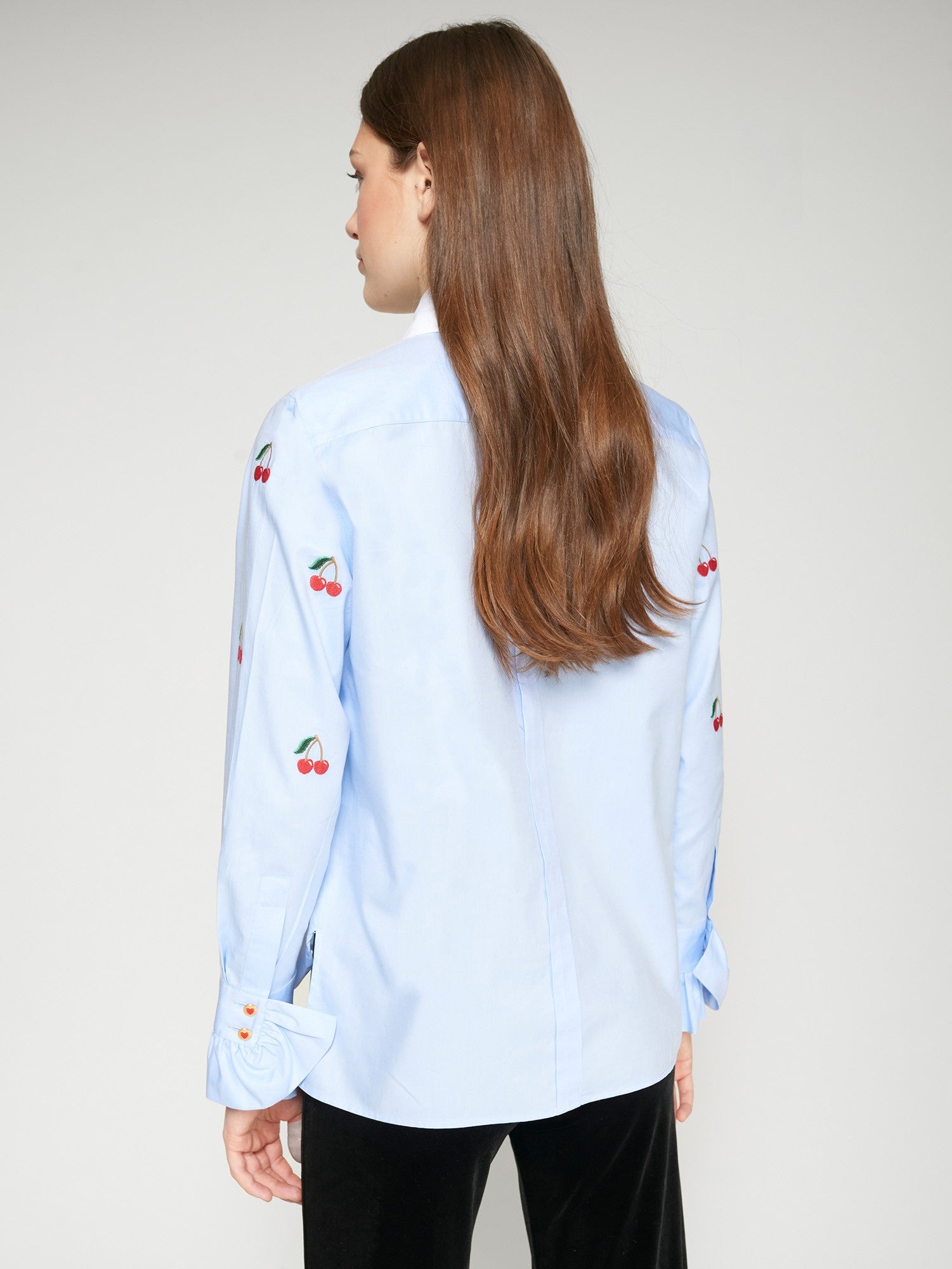 SKY BLUE SHIRT CHERRY EMBROIDERY