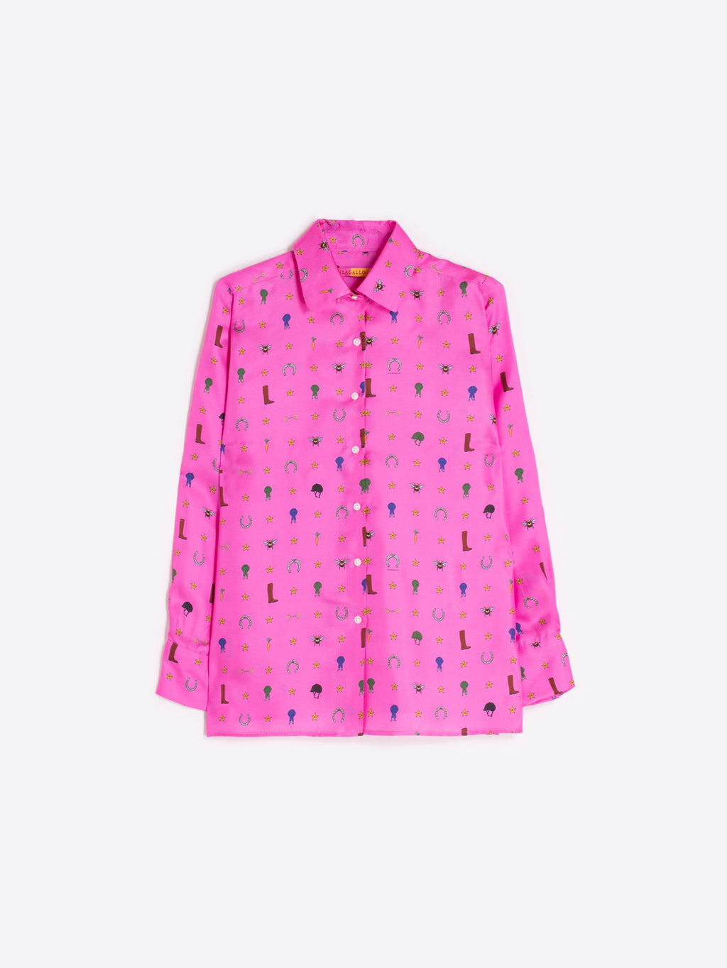 Equestrian Print Pink Silk Shirt