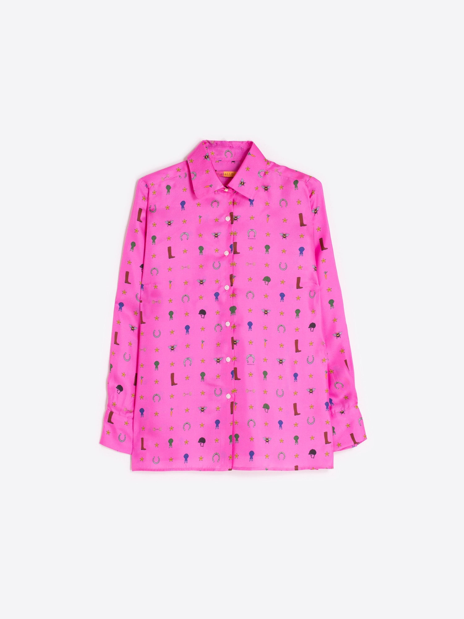 Equestrian Print Pink Silk Shirt