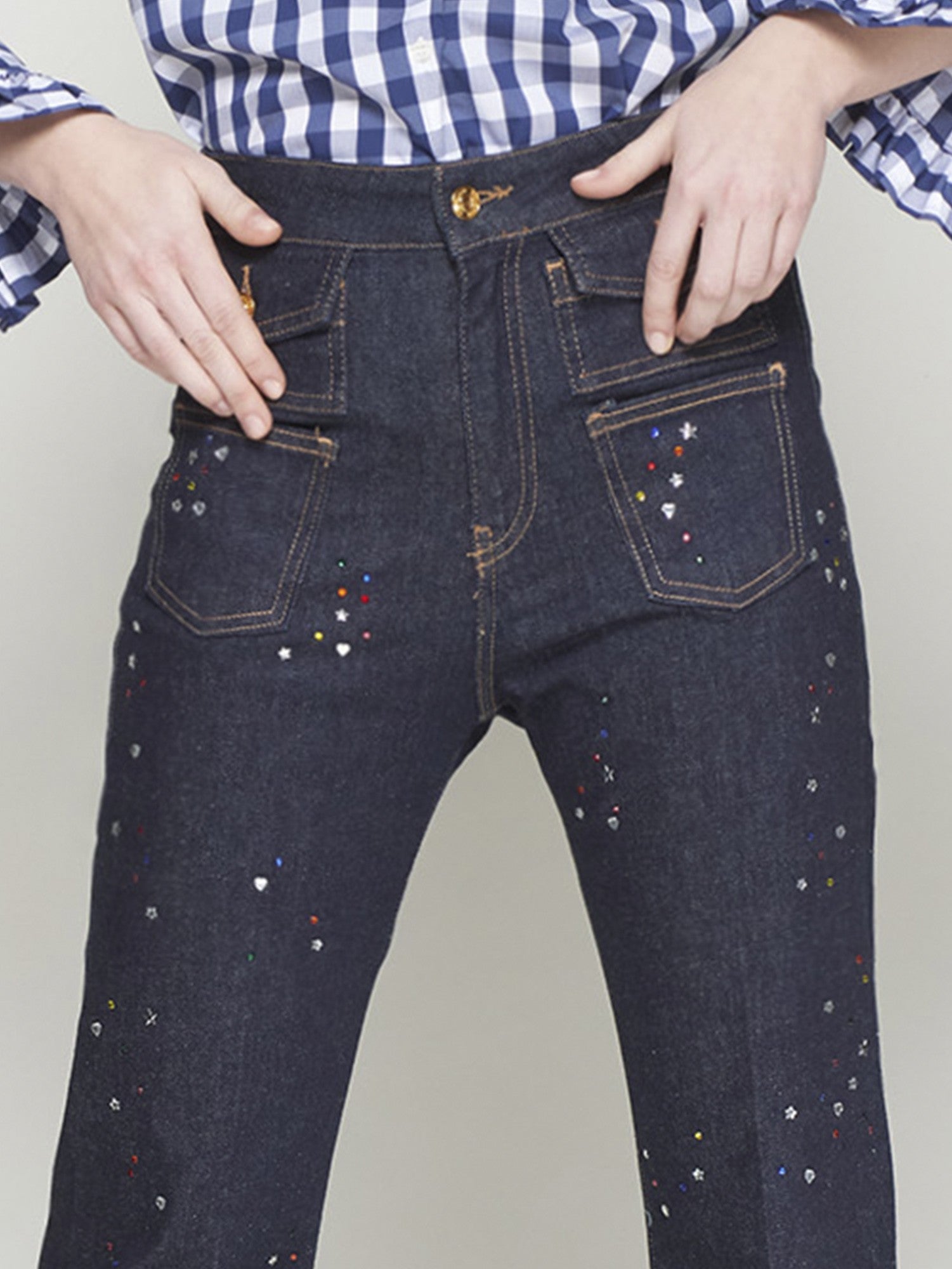 TROUSER STRASS DARK WASH DENIM